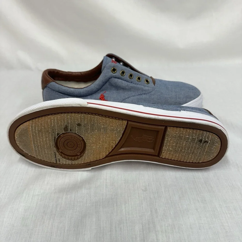 Polo Ralph Lauren Sz 12D Vito Sneakers Blue Chambray Red Pony Shoes Resort Wear
